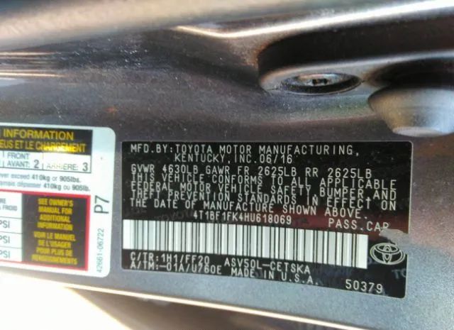 Photo 8 VIN: 4T1BF1FK4HU618069 - TOYOTA CAMRY 