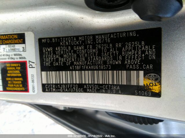 Photo 8 VIN: 4T1BF1FK4HU618573 - TOYOTA CAMRY 