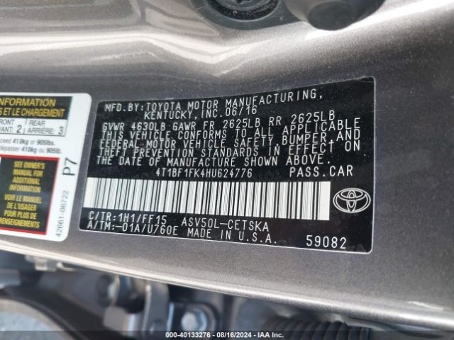 Photo 8 VIN: 4T1BF1FK4HU624776 - TOYOTA CAMRY 