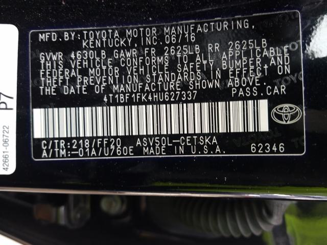 Photo 9 VIN: 4T1BF1FK4HU627337 - TOYOTA CAMRY LE 