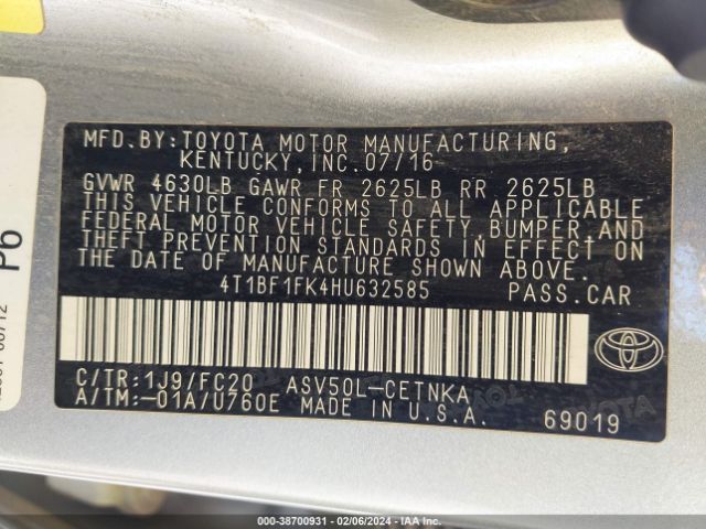 Photo 8 VIN: 4T1BF1FK4HU632585 - TOYOTA CAMRY 