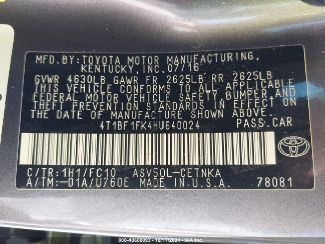 Photo 8 VIN: 4T1BF1FK4HU640024 - TOYOTA CAMRY 