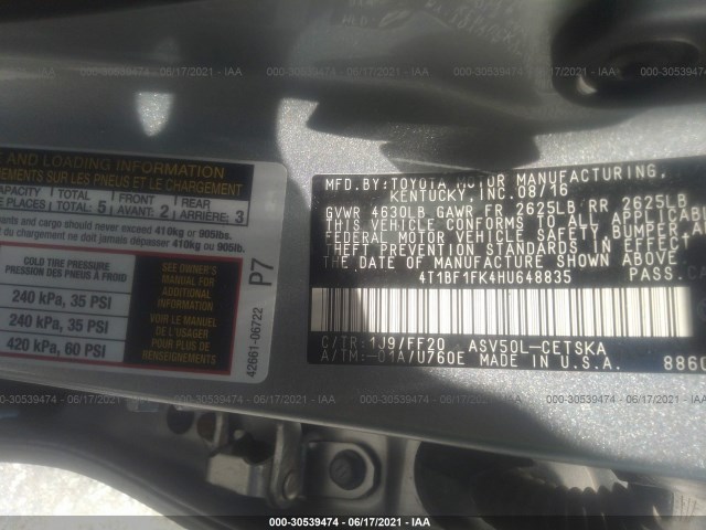 Photo 8 VIN: 4T1BF1FK4HU648835 - TOYOTA CAMRY 