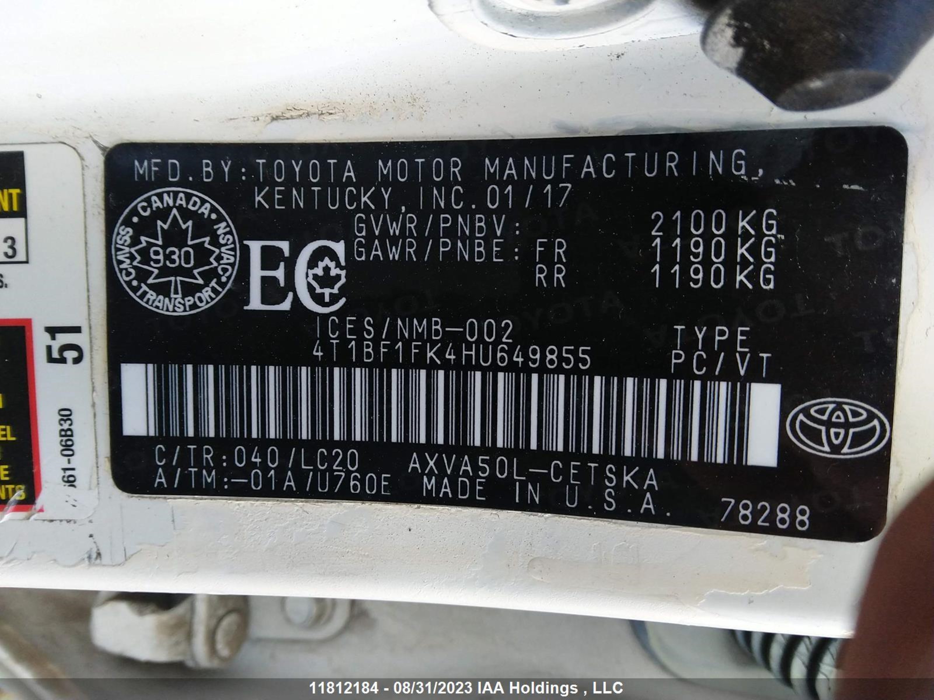 Photo 8 VIN: 4T1BF1FK4HU649855 - TOYOTA CAMRY 