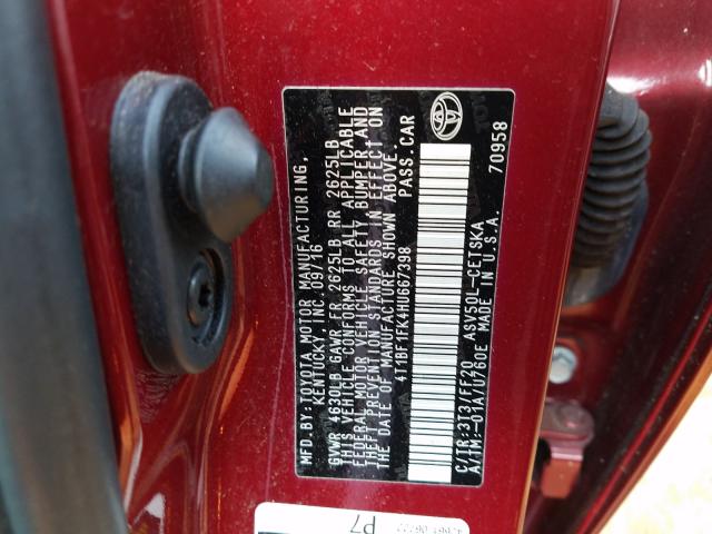 Photo 9 VIN: 4T1BF1FK4HU667398 - TOYOTA CAMRY 