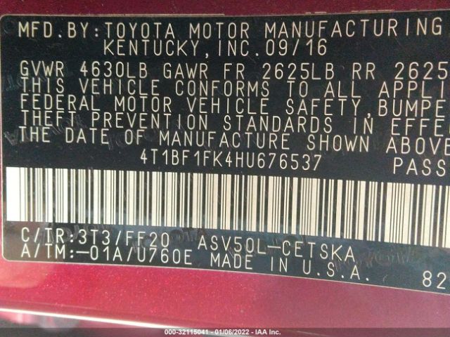 Photo 8 VIN: 4T1BF1FK4HU676537 - TOYOTA CAMRY 