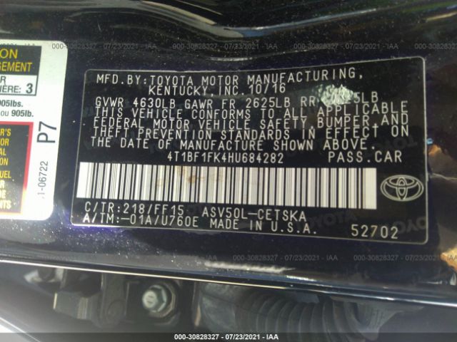 Photo 8 VIN: 4T1BF1FK4HU684282 - TOYOTA CAMRY 