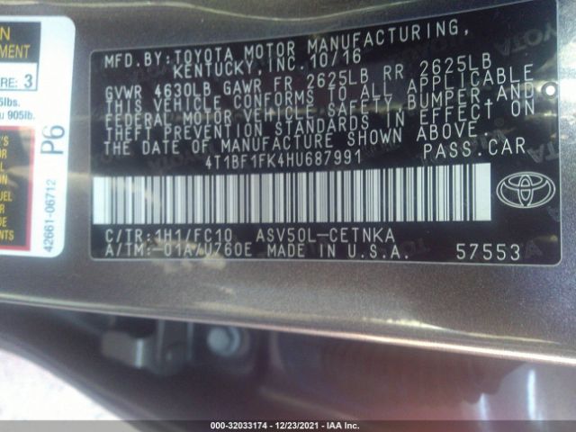 Photo 8 VIN: 4T1BF1FK4HU687991 - TOYOTA CAMRY 