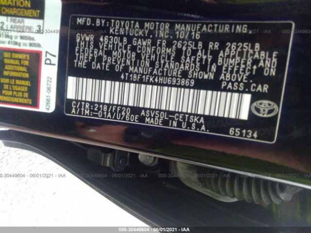 Photo 8 VIN: 4T1BF1FK4HU693869 - TOYOTA CAMRY 