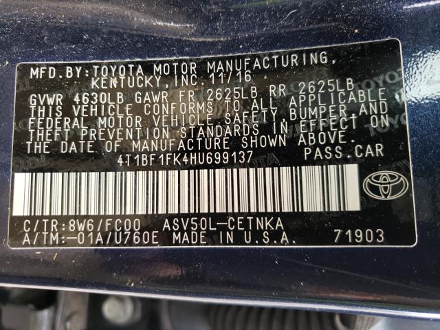 Photo 9 VIN: 4T1BF1FK4HU699137 - TOYOTA CAMRY LE 