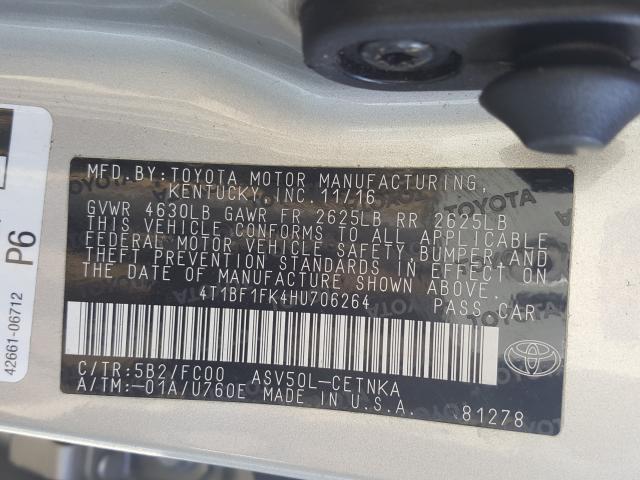 Photo 9 VIN: 4T1BF1FK4HU706264 - TOYOTA CAMRY LE 