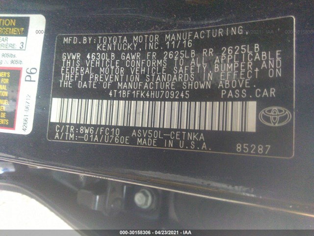 Photo 8 VIN: 4T1BF1FK4HU709245 - TOYOTA CAMRY 