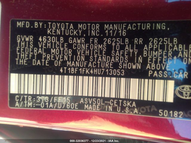 Photo 8 VIN: 4T1BF1FK4HU713053 - TOYOTA CAMRY 