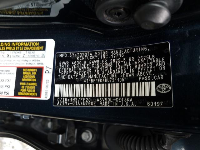 Photo 9 VIN: 4T1BF1FK4HU721105 - TOYOTA CAMRY LE 