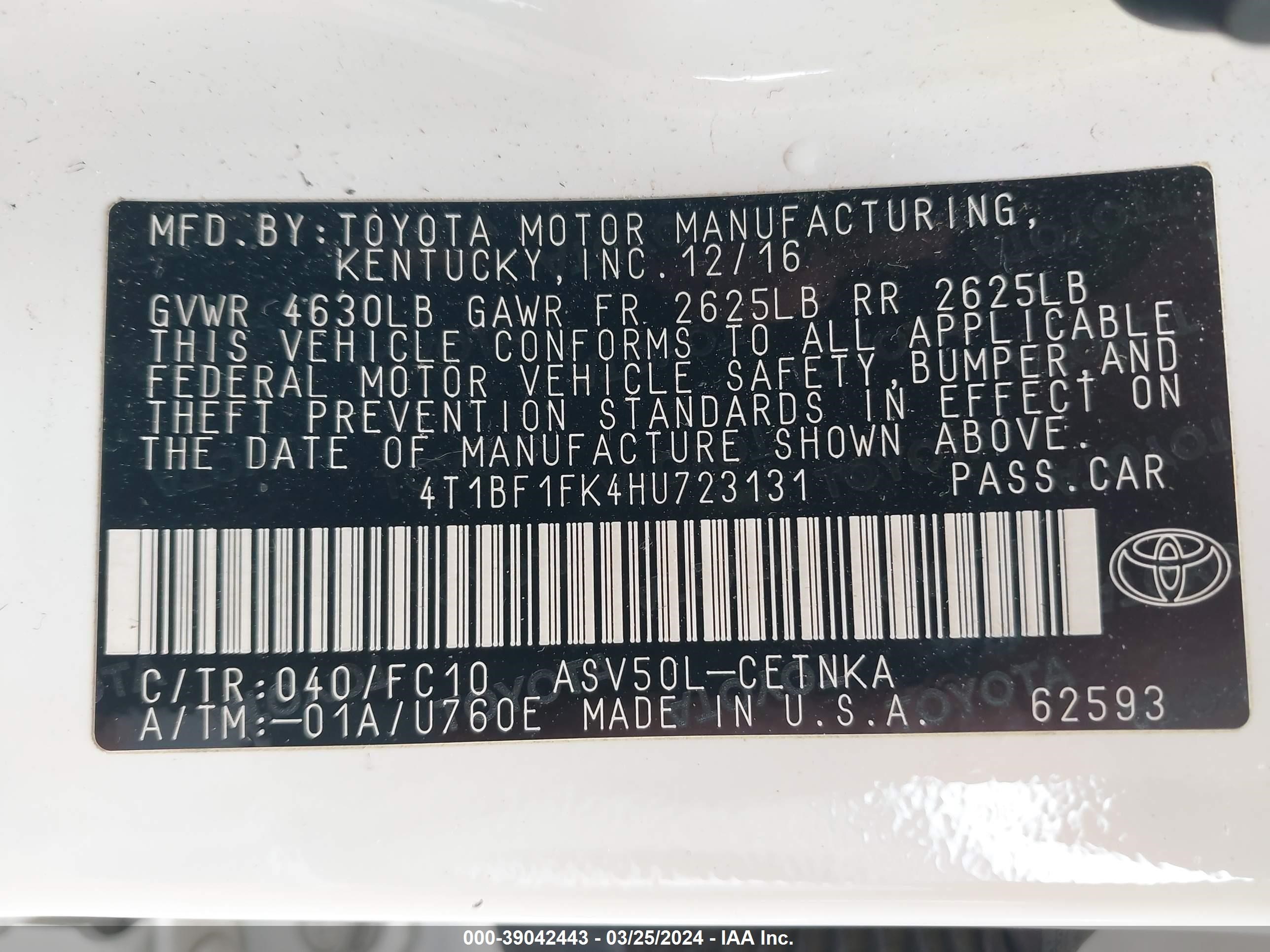 Photo 8 VIN: 4T1BF1FK4HU723131 - TOYOTA CAMRY 