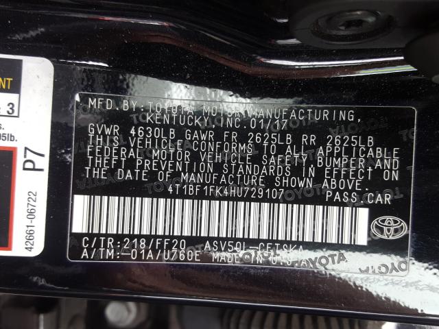 Photo 9 VIN: 4T1BF1FK4HU729107 - TOYOTA CAMRY LE 