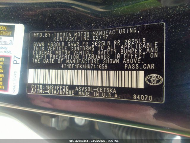 Photo 8 VIN: 4T1BF1FK4HU741659 - TOYOTA CAMRY 