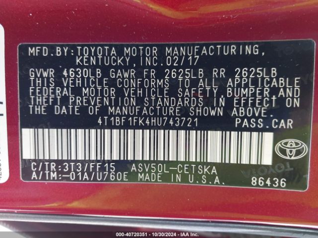 Photo 8 VIN: 4T1BF1FK4HU743721 - TOYOTA CAMRY 