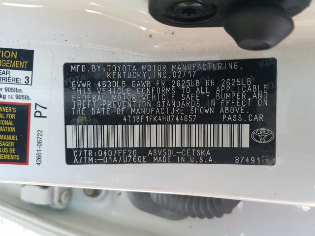 Photo 9 VIN: 4T1BF1FK4HU744657 - TOYOTA CAMRY LE 