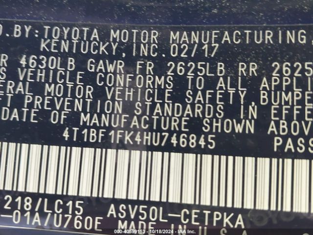 Photo 8 VIN: 4T1BF1FK4HU746845 - TOYOTA CAMRY 