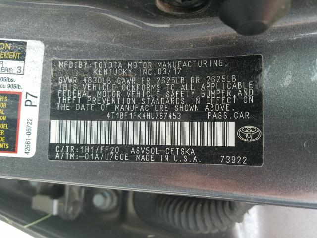 Photo 9 VIN: 4T1BF1FK4HU767453 - TOYOTA CAMRY LE 