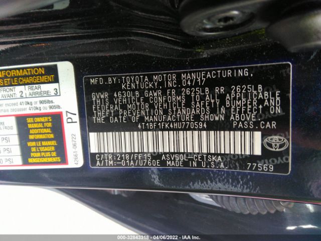 Photo 8 VIN: 4T1BF1FK4HU770594 - TOYOTA CAMRY 