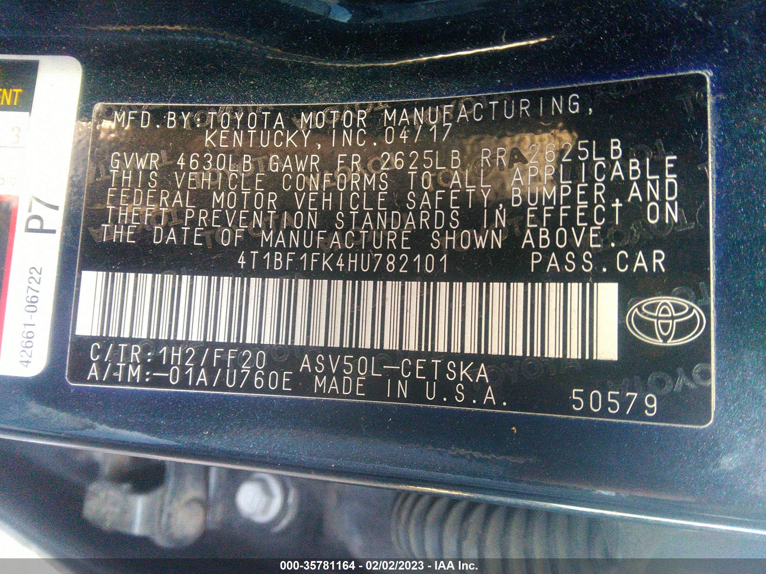 Photo 8 VIN: 4T1BF1FK4HU782101 - TOYOTA CAMRY 