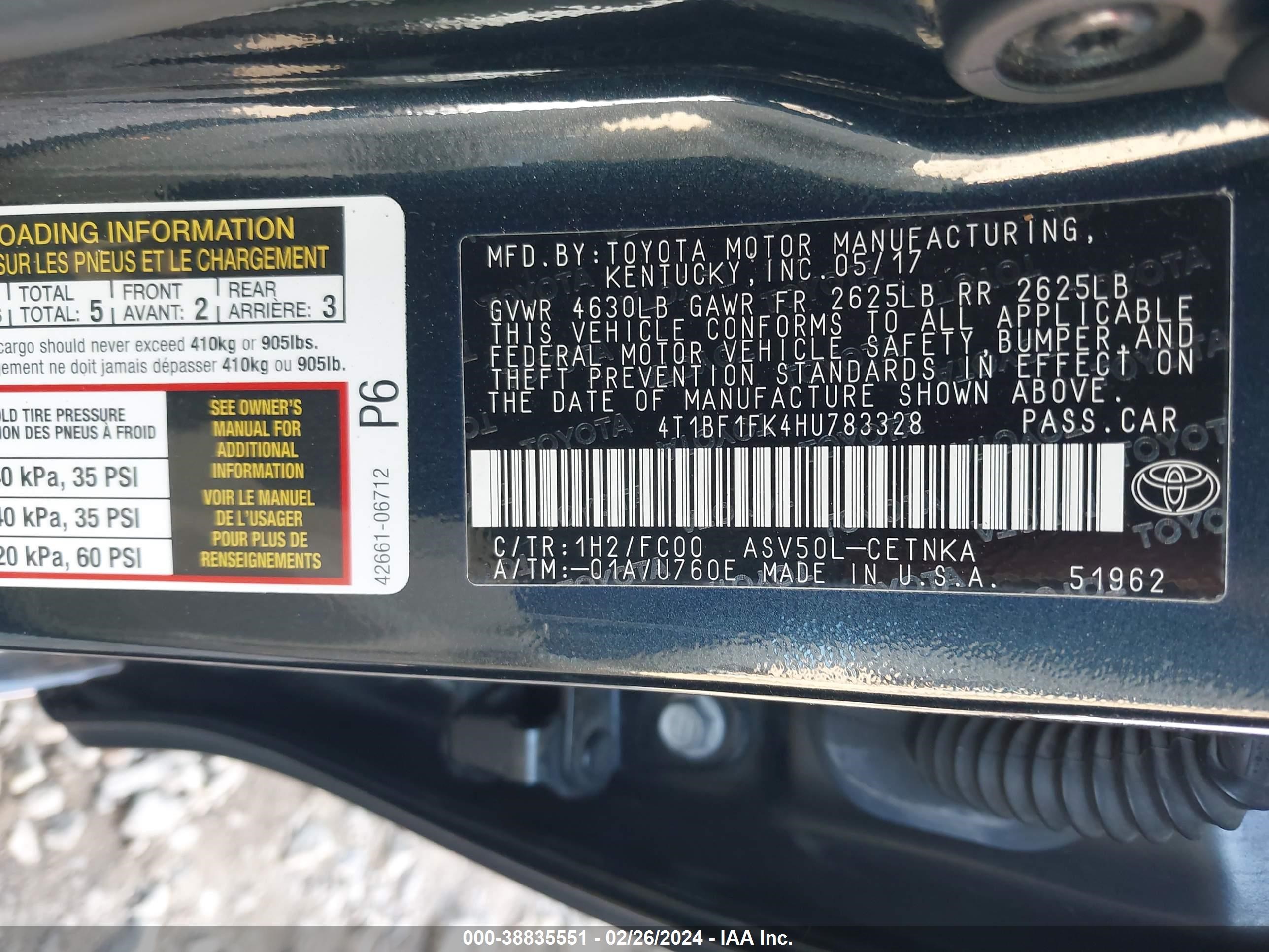 Photo 8 VIN: 4T1BF1FK4HU783328 - TOYOTA CAMRY 