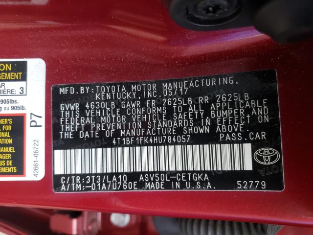 Photo 9 VIN: 4T1BF1FK4HU784057 - TOYOTA CAMRY LE 