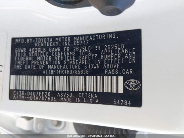 Photo 8 VIN: 4T1BF1FK4HU785838 - TOYOTA CAMRY 