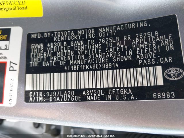 Photo 8 VIN: 4T1BF1FK4HU798914 - TOYOTA CAMRY 