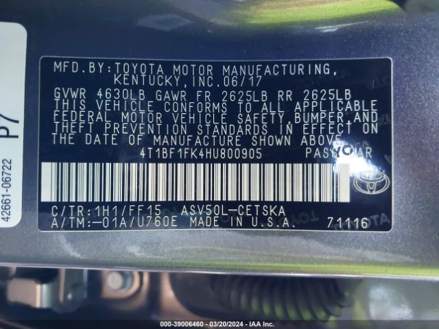 Photo 8 VIN: 4T1BF1FK4HU800905 - TOYOTA CAMRY 