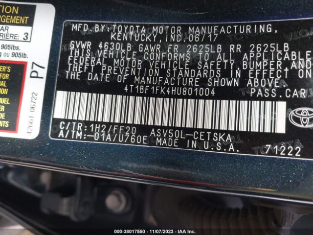 Photo 8 VIN: 4T1BF1FK4HU801004 - TOYOTA CAMRY 