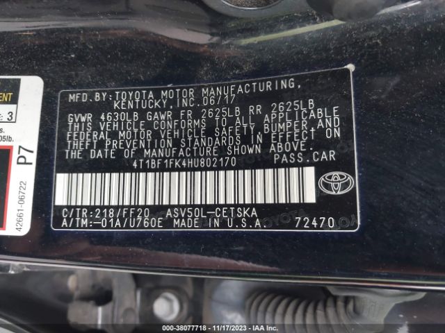 Photo 8 VIN: 4T1BF1FK4HU802170 - TOYOTA CAMRY 