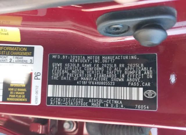 Photo 8 VIN: 4T1BF1FK4HU805523 - TOYOTA CAMRY 