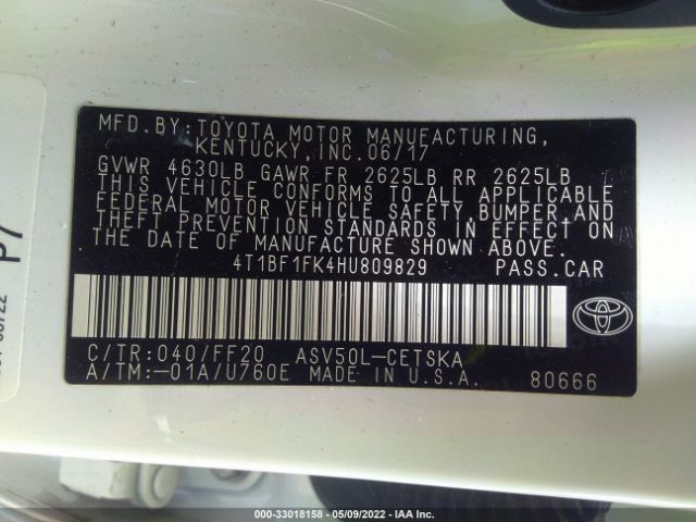 Photo 8 VIN: 4T1BF1FK4HU809829 - TOYOTA CAMRY 