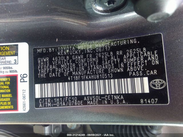 Photo 8 VIN: 4T1BF1FK4HU810513 - TOYOTA CAMRY 