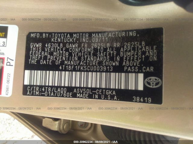 Photo 8 VIN: 4T1BF1FK5CU003913 - TOYOTA CAMRY 