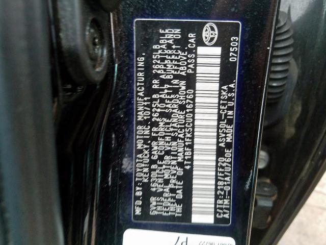 Photo 9 VIN: 4T1BF1FK5CU016760 - TOYOTA CAMRY BASE 