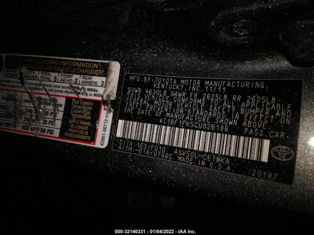 Photo 8 VIN: 4T1BF1FK5CU026186 - TOYOTA CAMRY 