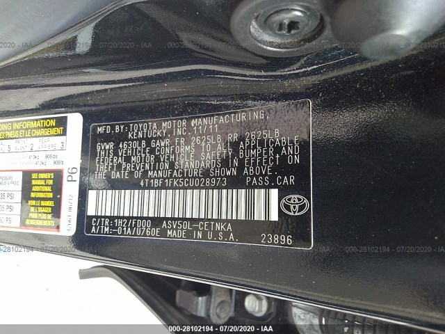 Photo 8 VIN: 4T1BF1FK5CU028973 - TOYOTA CAMRY 