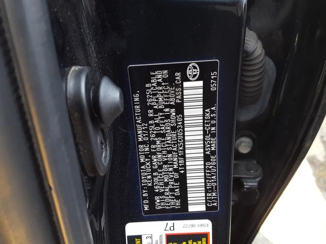 Photo 9 VIN: 4T1BF1FK5CU053405 - TOYOTA CAMRY BASE 