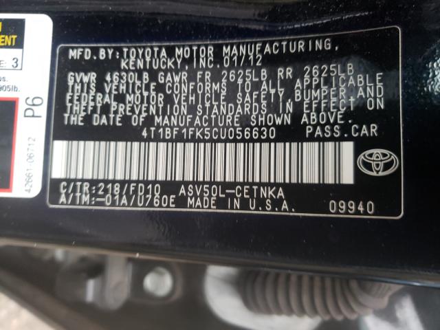 Photo 9 VIN: 4T1BF1FK5CU056630 - TOYOTA CAMRY BASE 