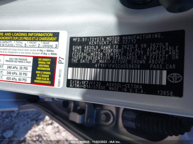 Photo 8 VIN: 4T1BF1FK5CU059608 - TOYOTA CAMRY 