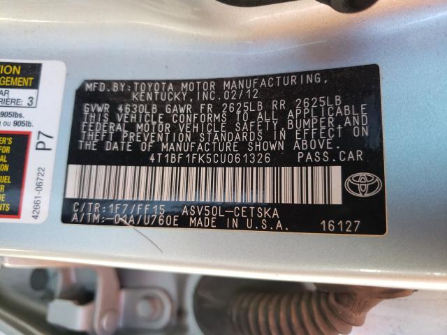 Photo 9 VIN: 4T1BF1FK5CU061326 - TOYOTA CAMRY BASE 