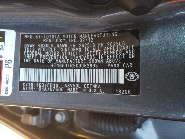 Photo 11 VIN: 4T1BF1FK5CU062895 - TOYOTA CAMRY BASE 