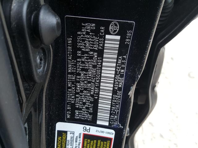 Photo 9 VIN: 4T1BF1FK5CU070401 - TOYOTA CAMRY BASE 