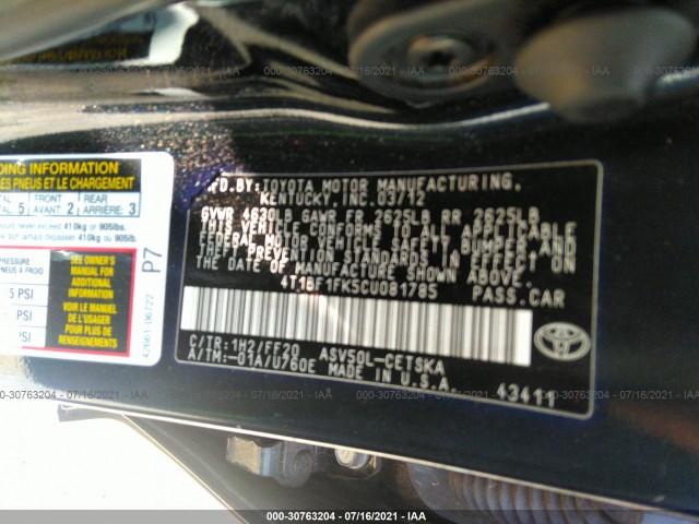 Photo 8 VIN: 4T1BF1FK5CU081785 - TOYOTA CAMRY 