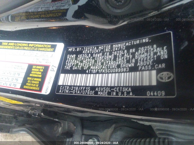 Photo 8 VIN: 4T1BF1FK5CU089983 - TOYOTA CAMRY 