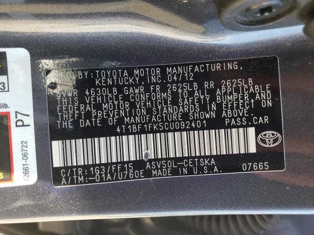 Photo 9 VIN: 4T1BF1FK5CU092401 - TOYOTA CAMRY BASE 